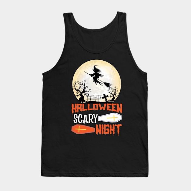 Halloween Scary Night Witch Broom Tank Top by koolteas